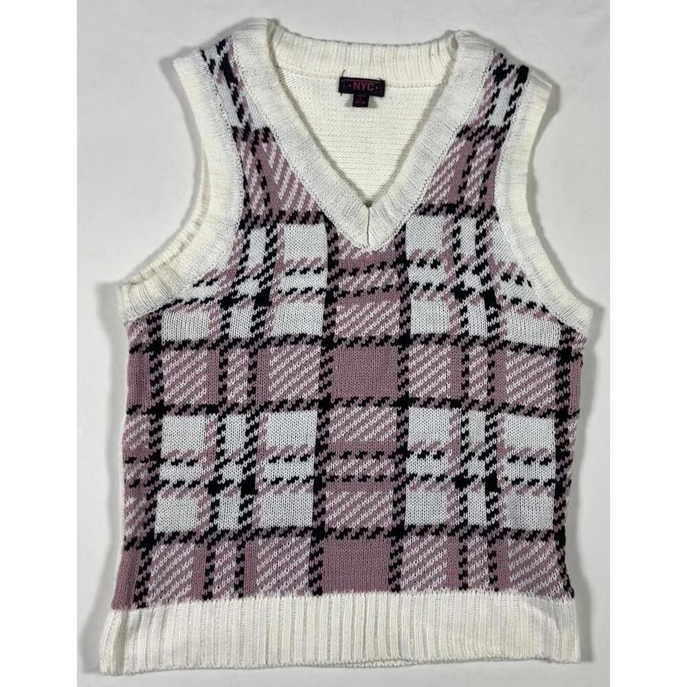 NYC Pink Plaid Sweater Vest Women's Large 14-16